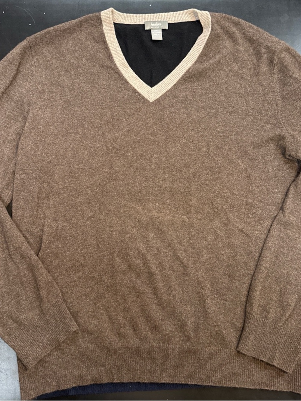 Neiman Marcus 100% Cashmere Sweater Mens XXL V-Neck Brown Colorblock Luxury Soft